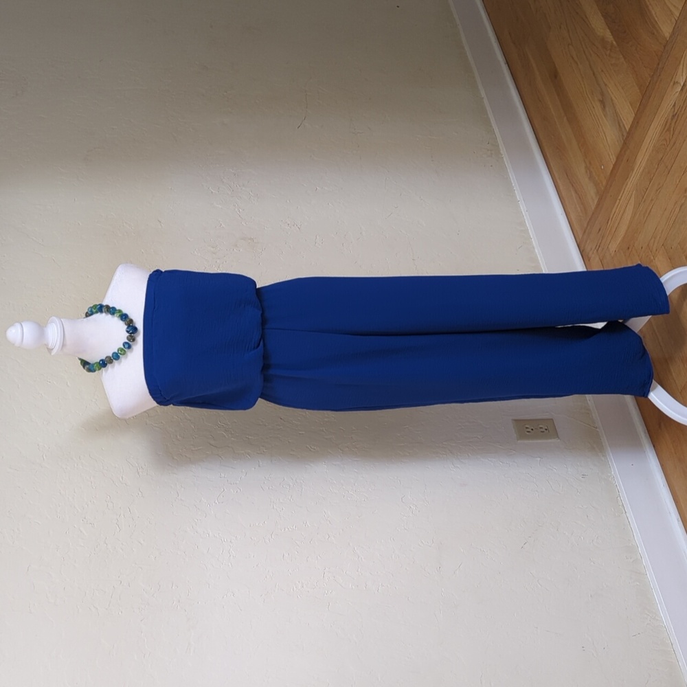 Rolla Coster Royal Blue Crinkle Strapless Jumpsuit Size Small